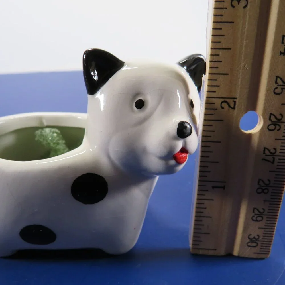 Mini Polka Dot Ceramic Dog w flowers or trinkets 2 3/4
